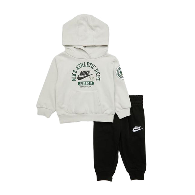 Kids Nike NKB B NSW P.E. FT PO black pant set with hoodie and joggers, soft fleece fabric, sporty design