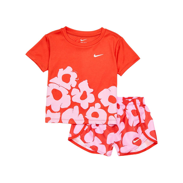 Nike NKG Floral DF Sprinter Short in Picante Red with matching floral print top for girls active wear
