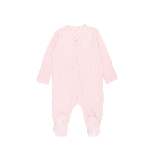 Nike Baby Essent Pointelle Coverall in pink foam heather with Swoosh logo and full-zip front