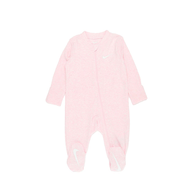Nike Baby Essent Pointelle Coverall in pink foam heather with Swoosh logo and full-zip front