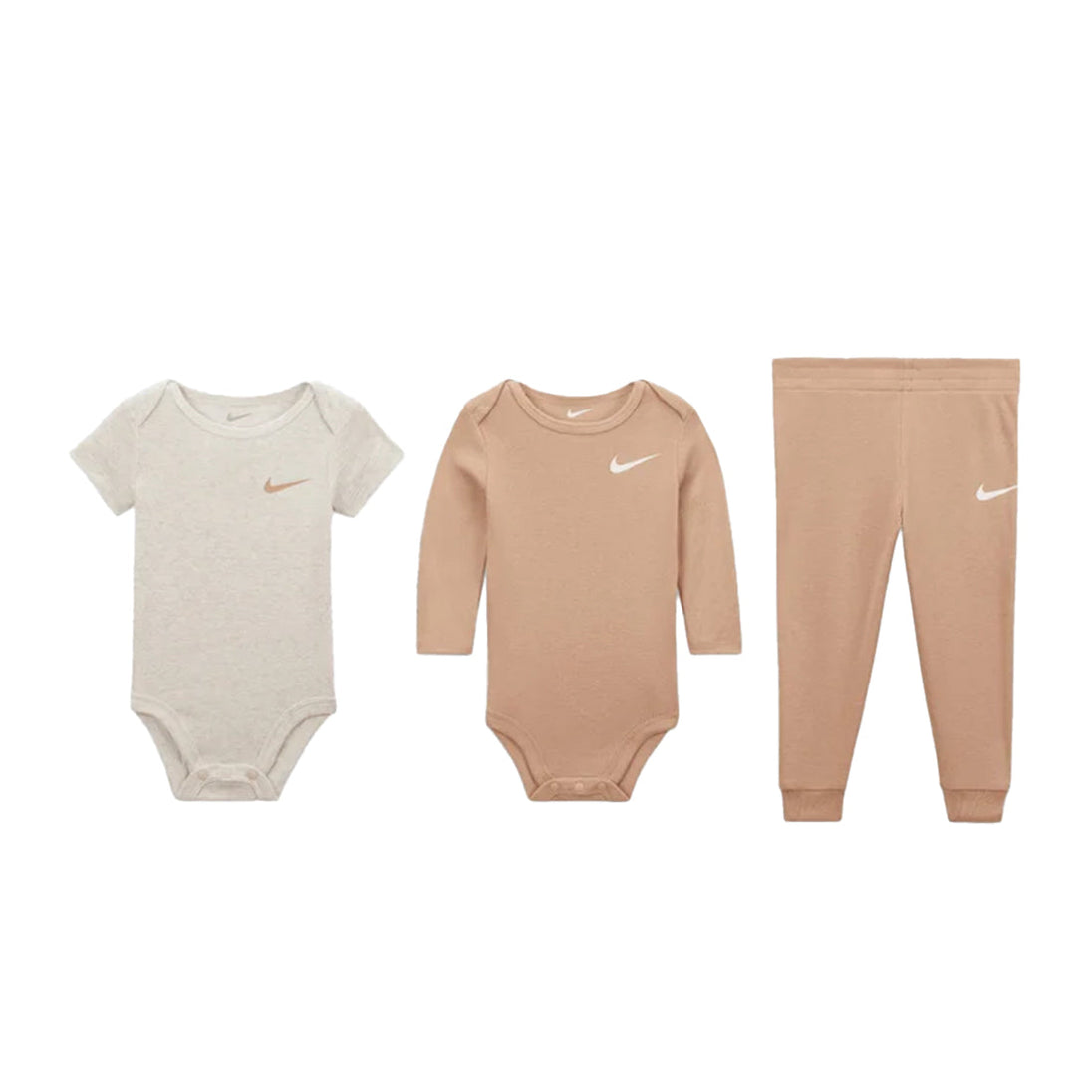 Nike NKN Essentials 3-piece baby pant set in hemp color with soft fabric and elastic waistband