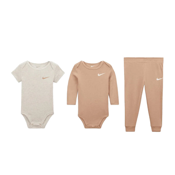 Nike NKN Essentials 3-piece baby pant set in hemp color with soft fabric and elastic waistband