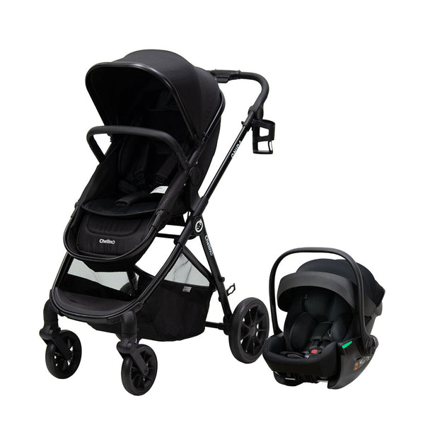 Onida Flex II black stroller with Tulip Lux i-Size car seat in sleek modern design