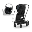 PRIAM Gen 4 stroller with matt black frame, sepia black seat pack, and Cloud T i-Size car seat combo