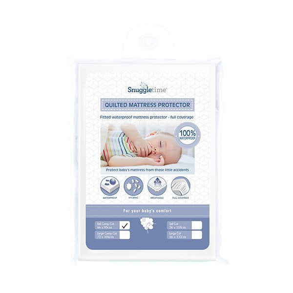 Quilted Mattress Protector for baby's cot; waterproof, breathable, and hygienic bedding solution.
