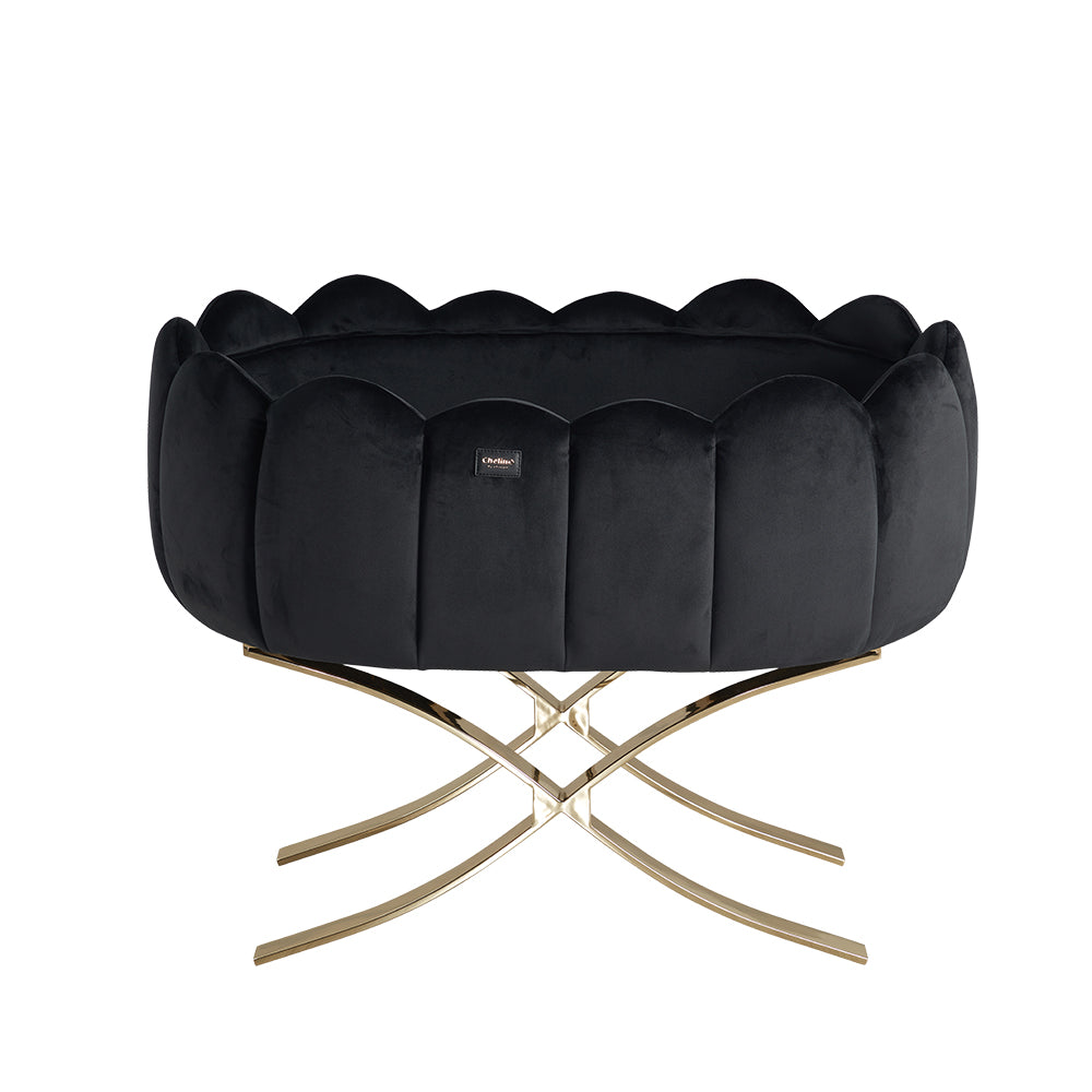 Tulip Cot Cross Leg in Shiny Gold Black with luxurious design.