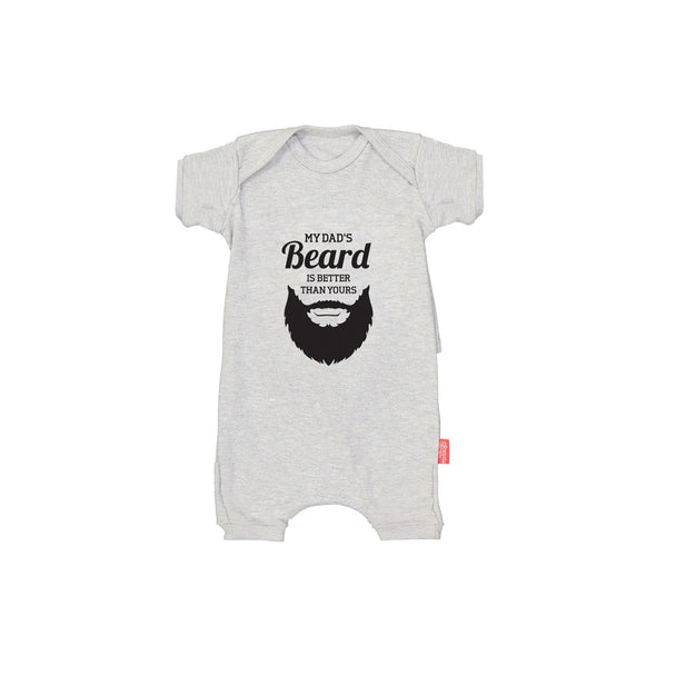Grey Baby Republic baby grow with "My Dad's Beard Is Better Than Yours" slogan and short sleeves