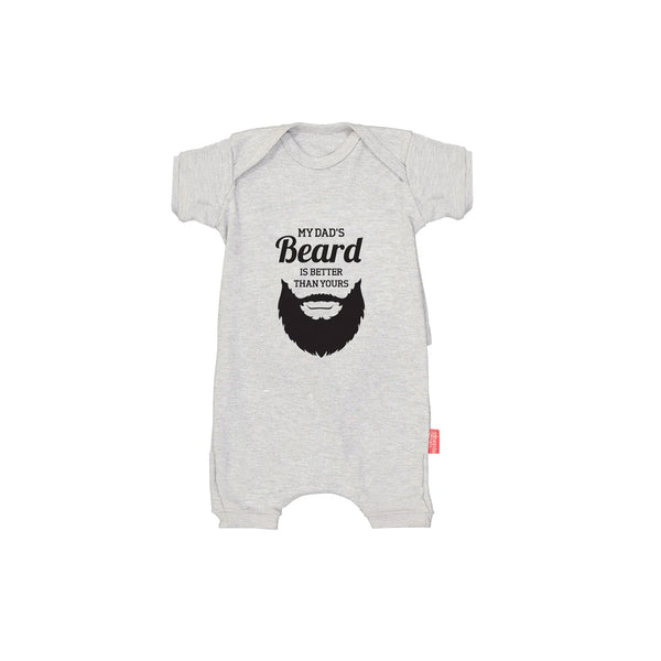 Grey Baby Republic baby grow with "My Dad's Beard Is Better Than Yours" slogan and short sleeves