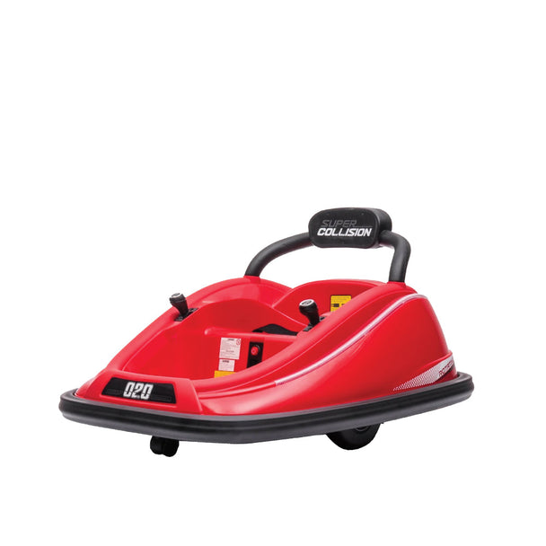 Red Space Car for kids with 360-degree spin, remote control, and safety bumpers.