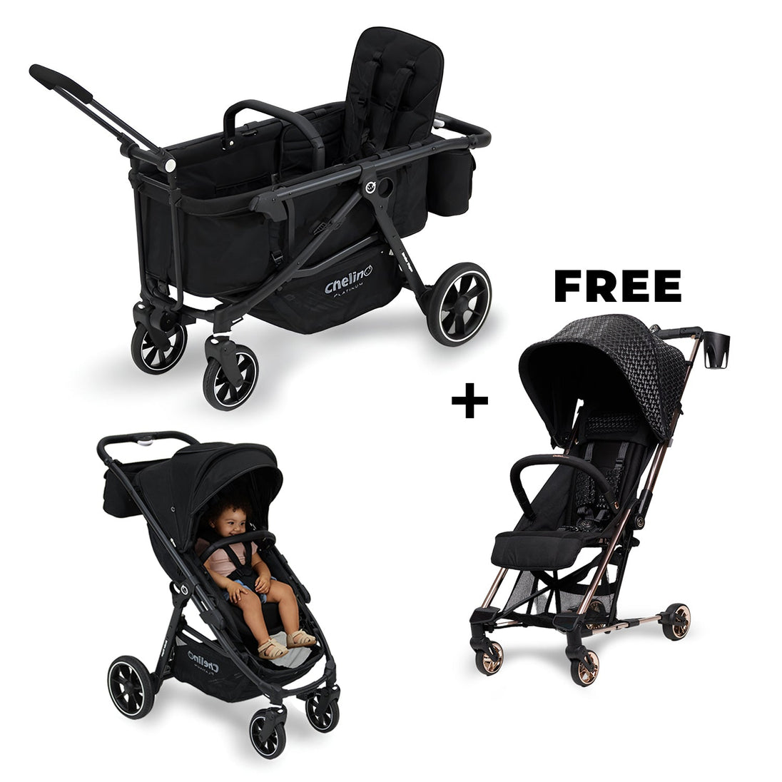 Switch 2 IN 1 Wagon Stroller and free Zippy Stroller combo in black with multi-mode seating and safety features