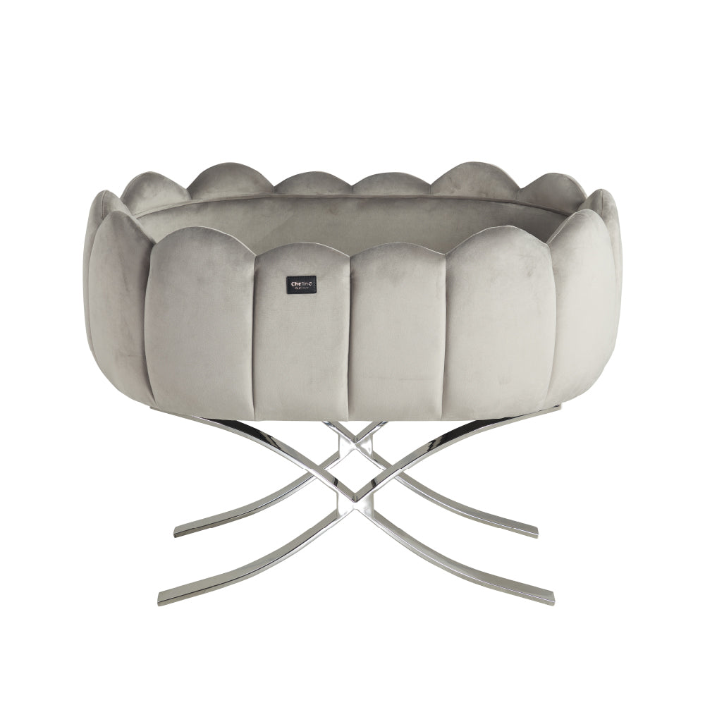 Luxury Tulip Cot with Silver Cross Legs, designer baby furniture.