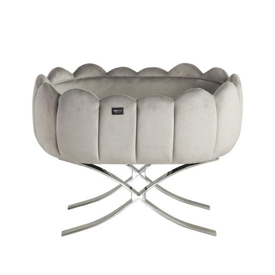 Luxury Tulip Cot with Silver Cross Legs, designer baby furniture.