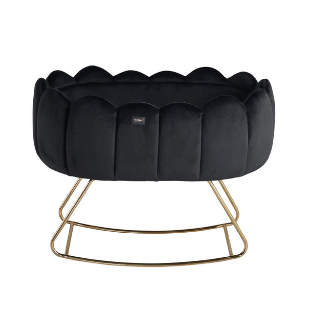 Luxury Tulip Cot Rocker with Shiny Gold Legs in Black Velvet Design.