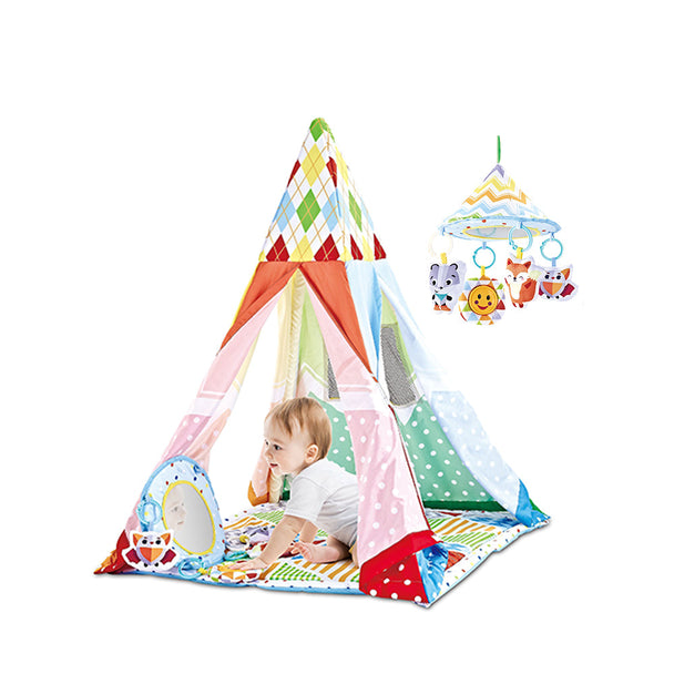 CH8726 Play Mat and Tent with vibrant colors and detachable mobile for baby development.