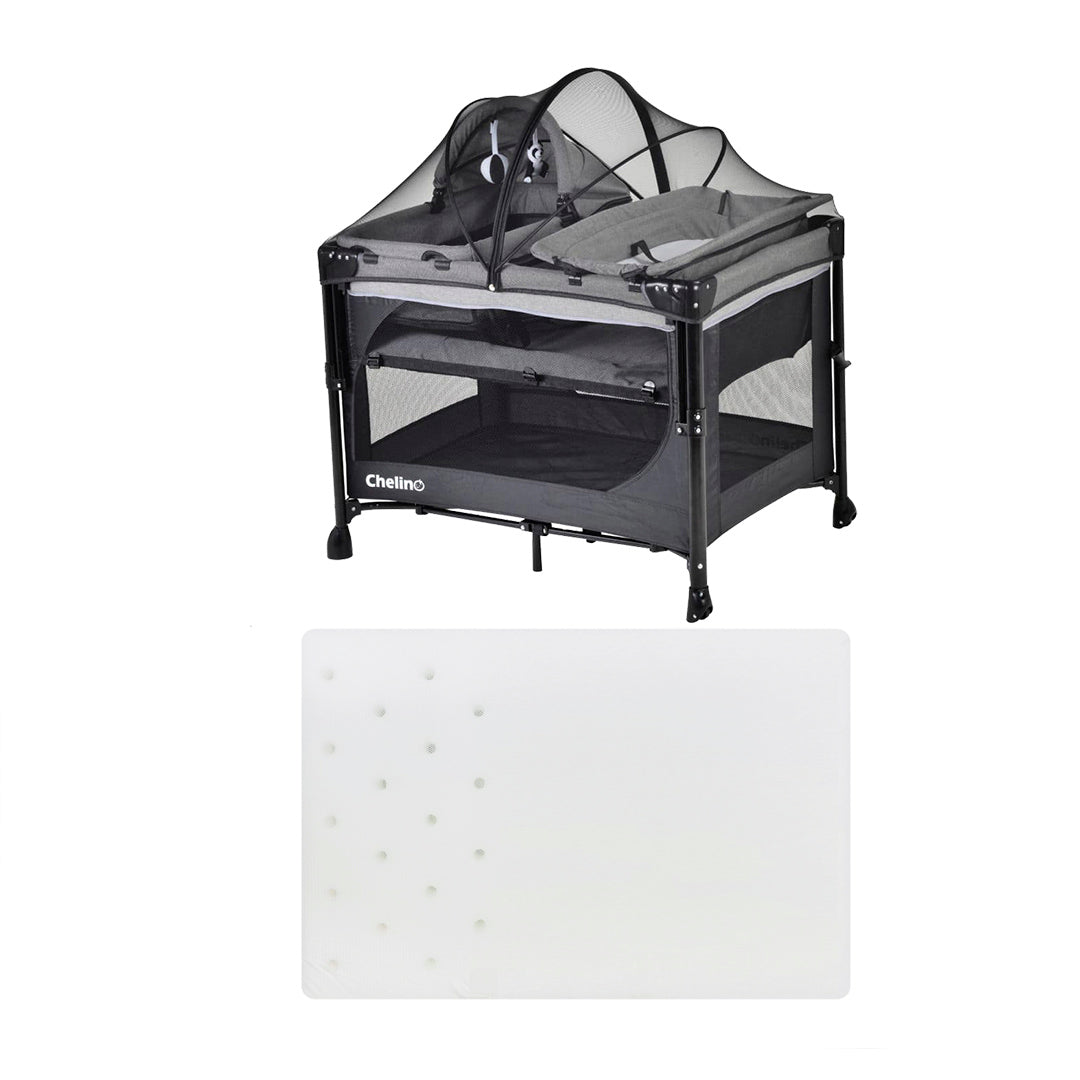 Chelino Tiffany Lux II Co-Sleeper Camp Cot with Mattress for baby comfort and safety.