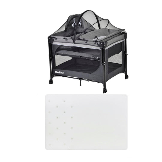 Chelino Tiffany Lux II Co-Sleeper Camp Cot with Mattress for baby comfort and safety.