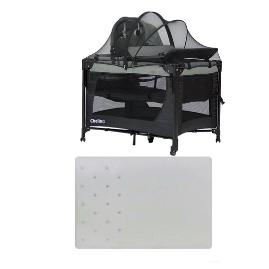Chelino Tiffany Lux II black co-sleeper camp cot with mattress for babies from birth to 3 years
