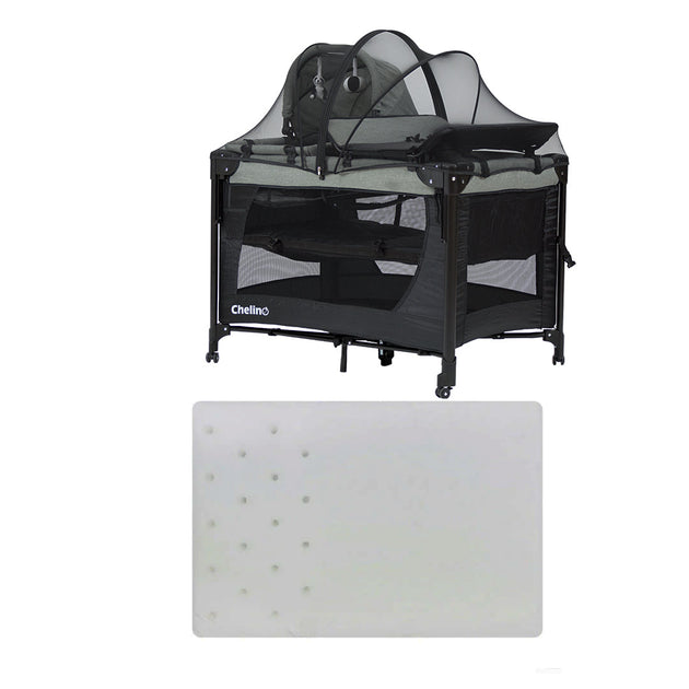 Chelino Tiffany Lux II black co-sleeper camp cot with mattress for babies from birth to 3 years