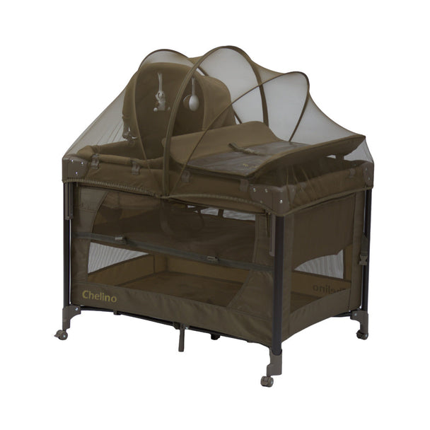 Chelino Tiffany Lux III Co-Sleeper camp cot in expresso with mattress for newborn to toddler