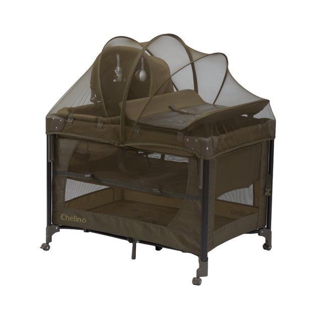 Chelino Tiffany Lux III Co-Sleeper camp cot in expresso with mattress for newborn to toddler