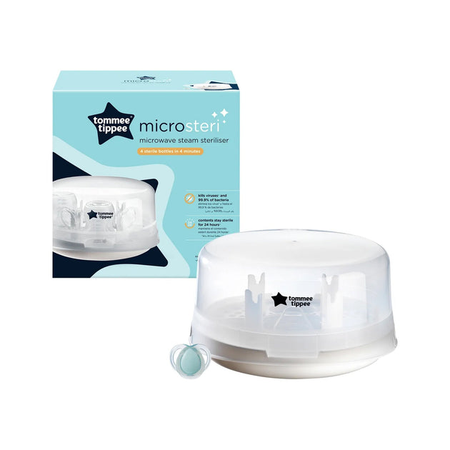 Tommee Tippee Microsteri microwave steam steriliser for quick, chemical-free sterilisation of baby bottles and accessories.
