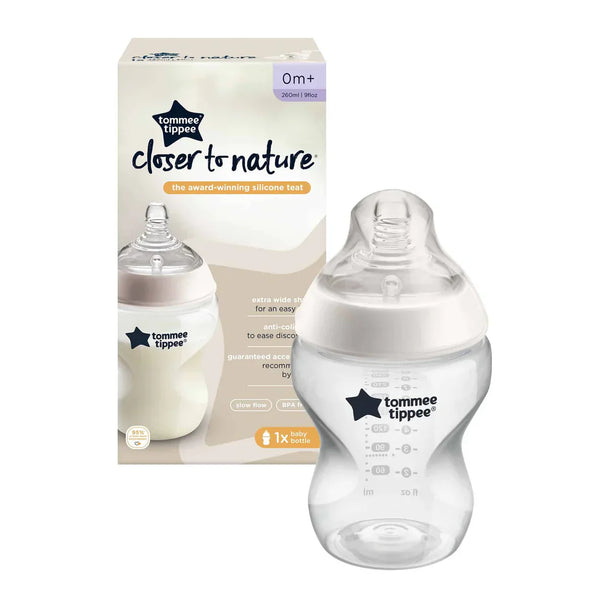 Tommee Tippee Closer To Nature 260ml baby feeding bottle with soft silicone teat and anti-colic valve, BPA-free, 0 months+