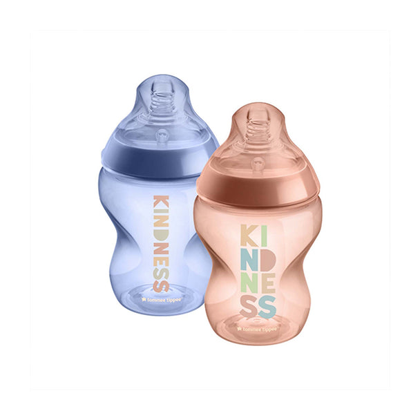 Tommee Tippee Closer To Nature decorated baby bottles girl 260ml 2 pack with soft silicone teat and anti-colic valve