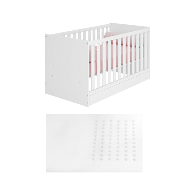 White Trinity 2 in 1 convertible baby cot to toddler bed with mattress and adjustable height