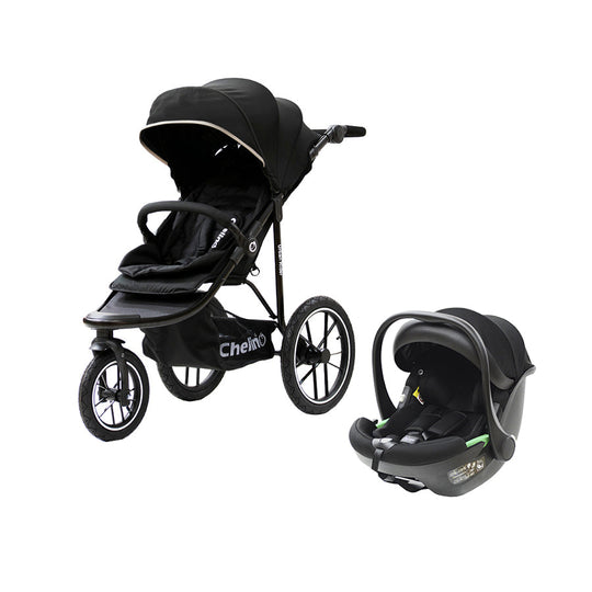 Urban Rider Travel System with inflatable wheels and Tulip car seat for off-road adventures.
