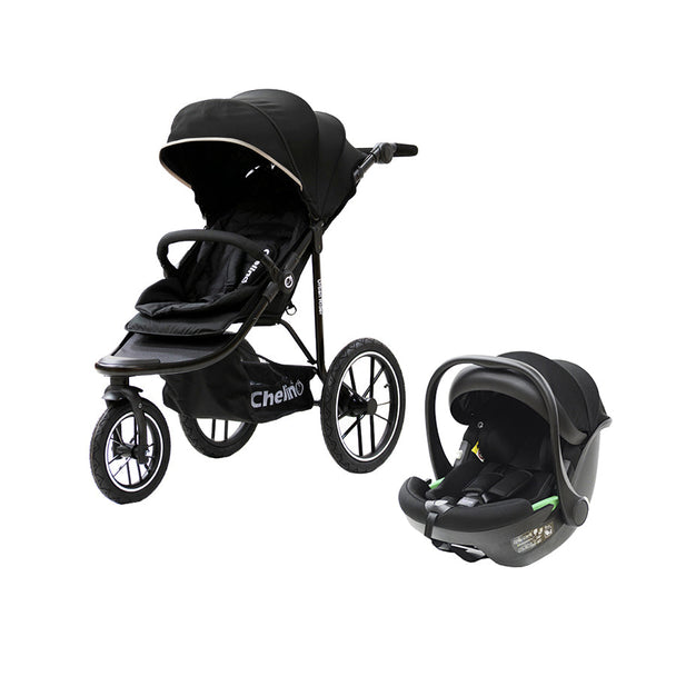Urban Rider Travel System with inflatable wheels and Tulip car seat for off-road adventures.