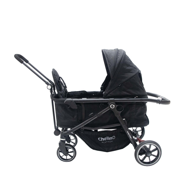 Switchable Wagon Travel System in stroller mode, black design, versatile for modern families.