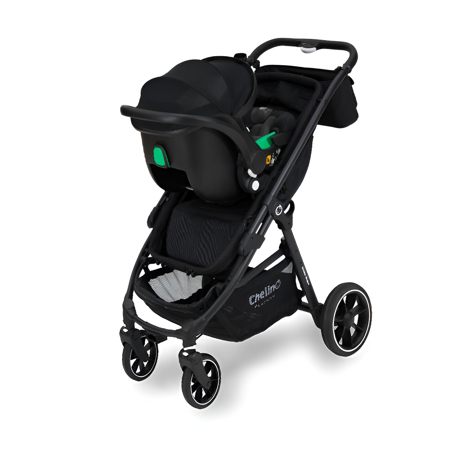 Switchable Wagon Travel System black stroller and car seat combo for infants and toddlers