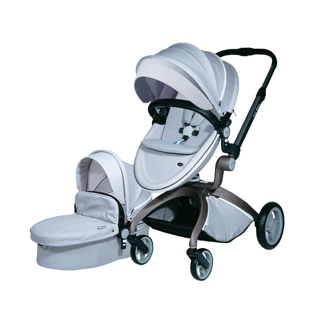 HotMom Cocoon White Stroller with reversible seat and separate bassinette.