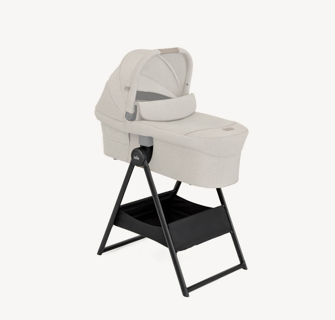 Joie carry cot stand with easy fold and storage basket compatible with infant carriers