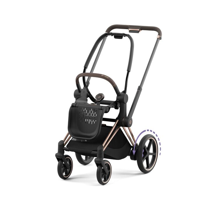 e-Priam Gen 4 rosegold stroller frame with smart technology and hill support features