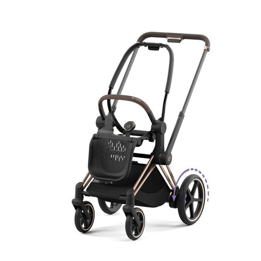 e-Priam Gen 4 rosegold stroller frame with smart technology and hill support features