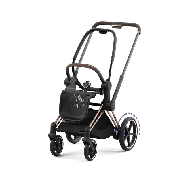 e-Priam Gen 4 rosegold stroller frame with smart technology and hill support features