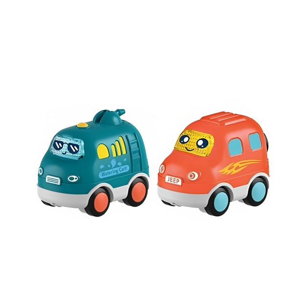 HE0538 Cartoon Vehicle 2-Piece set with colorful toy cars for kids.