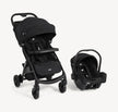 Joie Muze™ lx black travel system with a lightweight stroller and matching infant car seat, both with canopies