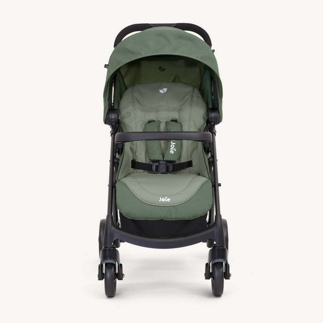 Joie Muze™ lx stroller in sage green fabric with a matching canopy, padded seat, safety harness and black frame
