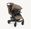 Joie Muze™ lx travel system with a taupe fabric infant car seat and stroller, featuring a black frame and canopy
