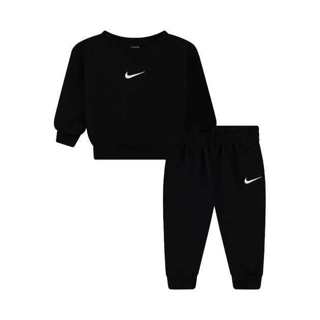 Nike NKN Essential Fleece Crew Set black cotton-blend sweatshirt and joggers with Nike Swoosh logo