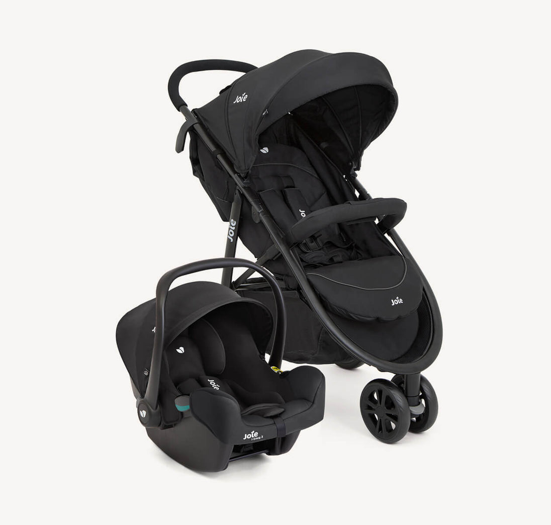 Joie Litetrax 3 Travel System in Coal color with stroller and infant car seat for newborn to toddler