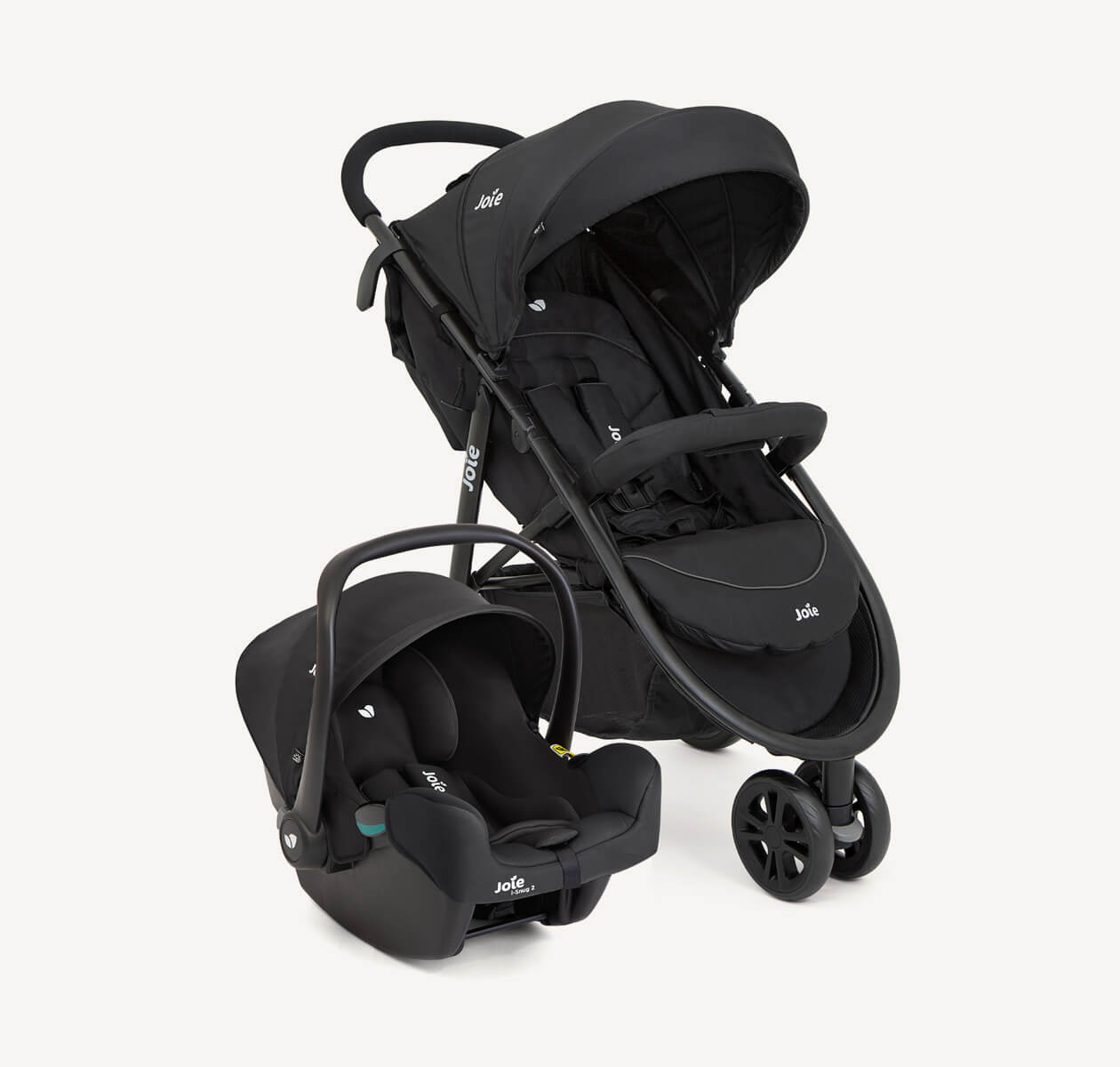 Joie Litetrax 3 Travel System in Coal color with stroller and infant car seat for newborn to toddler
